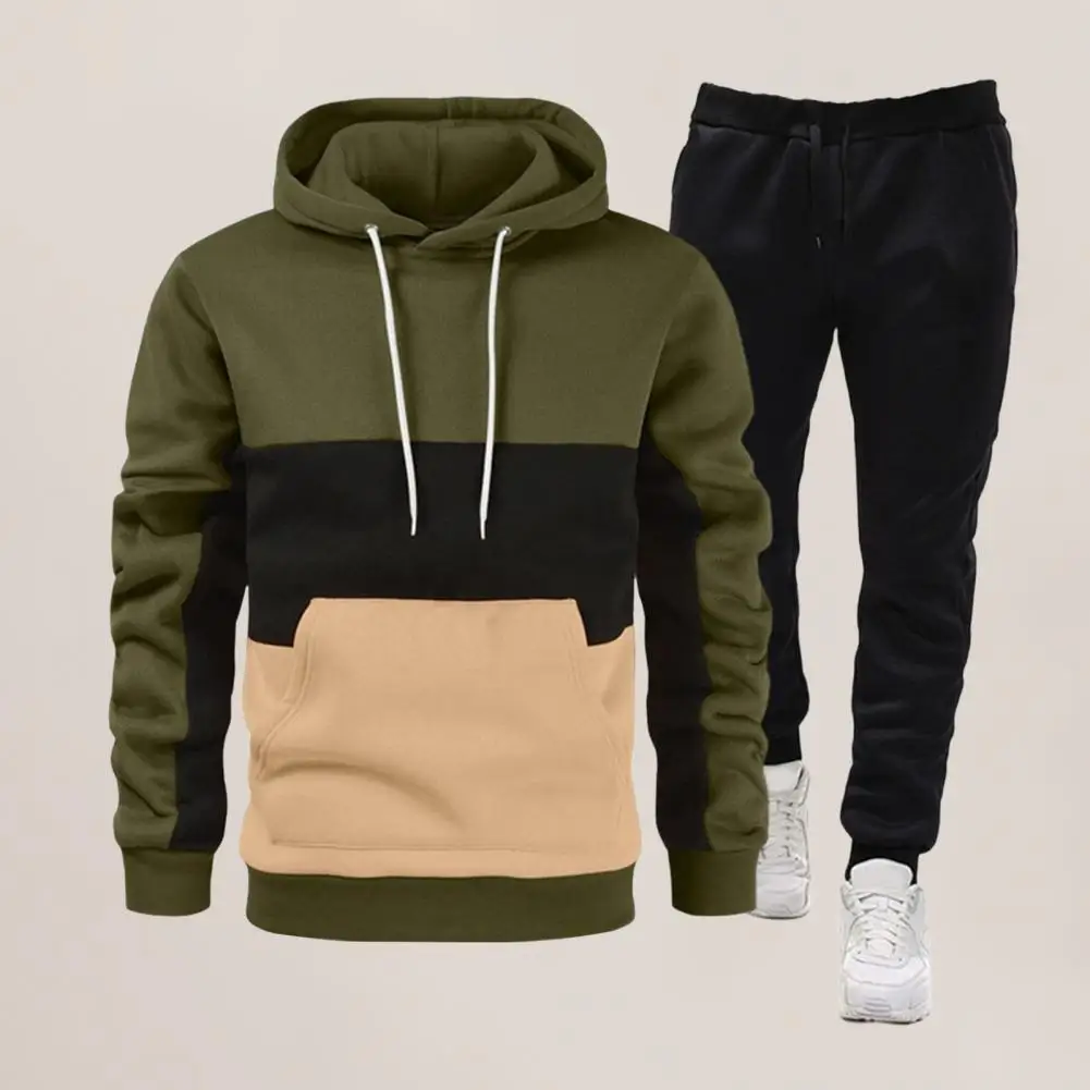 

Men Hoodie Pants Suit Men's Contrast Color Hoodie Pants Set for Spring Fall Casual Drawstring Sweatshirt Elastic Waist Trousers