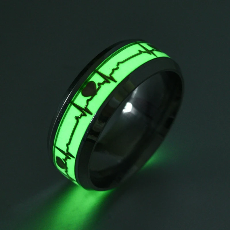 Fashion Stainless Steel Luminous Finger Ring For Women Men Glowing In Dark Heart Couple Wedding Bands Jewelry Gift Accessories