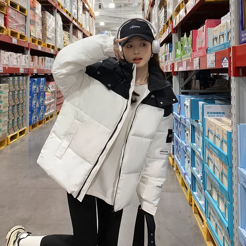 

Женские однотонные Свободные повседневные парки, короткое пальто с воротником-стойкой и капюшоном, толстые пальто с длинным рукавом и молнией, теплые пальто, Осень-зима 2023