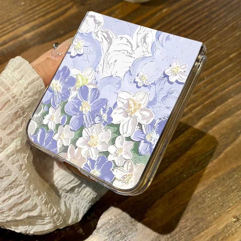Transparent Flowers Print Case For Samsung Galaxy Z Flip4 Flip5 Flip6 Clear Hard Folding Phone Cover For Samsung Z Flip 6 5 4 3_voghion.com