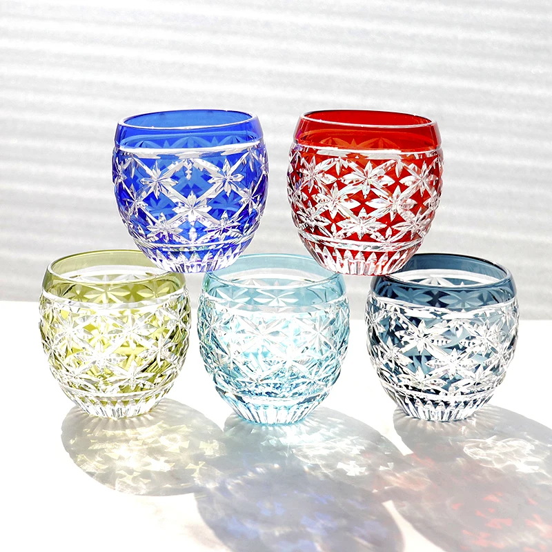 Crystal Shot Glasses Liquore Liquore Spirit Sake Glass Edo Kiriko Taglio A Mano Trasparente Con Confezione Regalo Sky Blue Red Green 3Oz/90Ml 1 Pz
