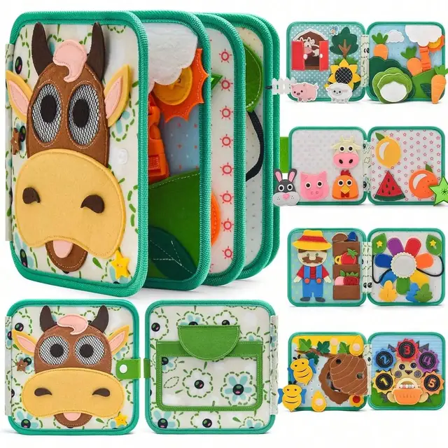 Busy Book for Toddlers Montessori 3D Felt Quiet Book for Preschool Learning Fine Motor Skills，Sensory Activity Travel Toy 1