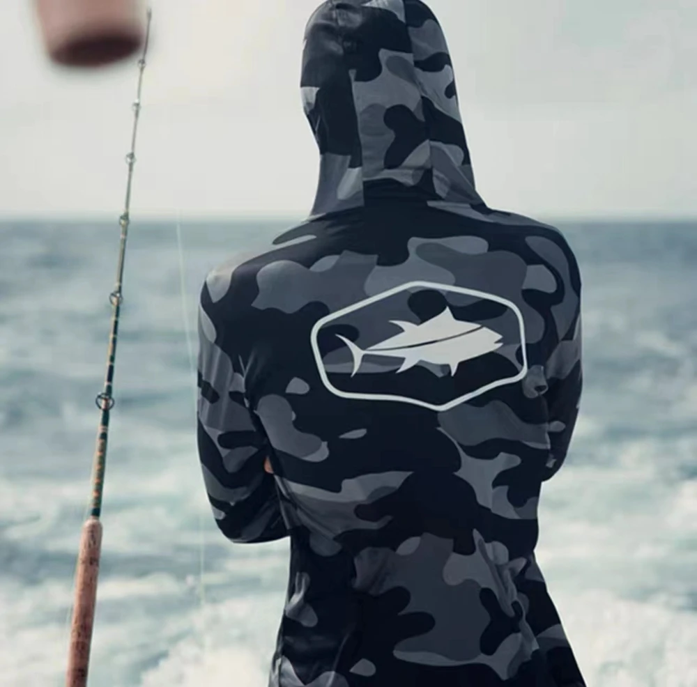 USA 2025 Men's Hooded Long Sleeve Performance Fishing Shirts Jersey For Fishing UV Hoodies Clothing Camiseta De Pesca Tops