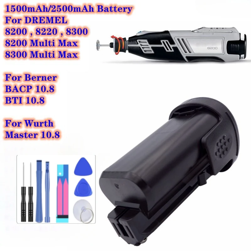 Batteria Per Elettroutensili 10.8V/1500Mah/2500Mah B812-01,B812-02 Per Dremel 8200,8220, 8300,Berner Bacp 10.8,Bti 10.8,Wurth Master 10.8