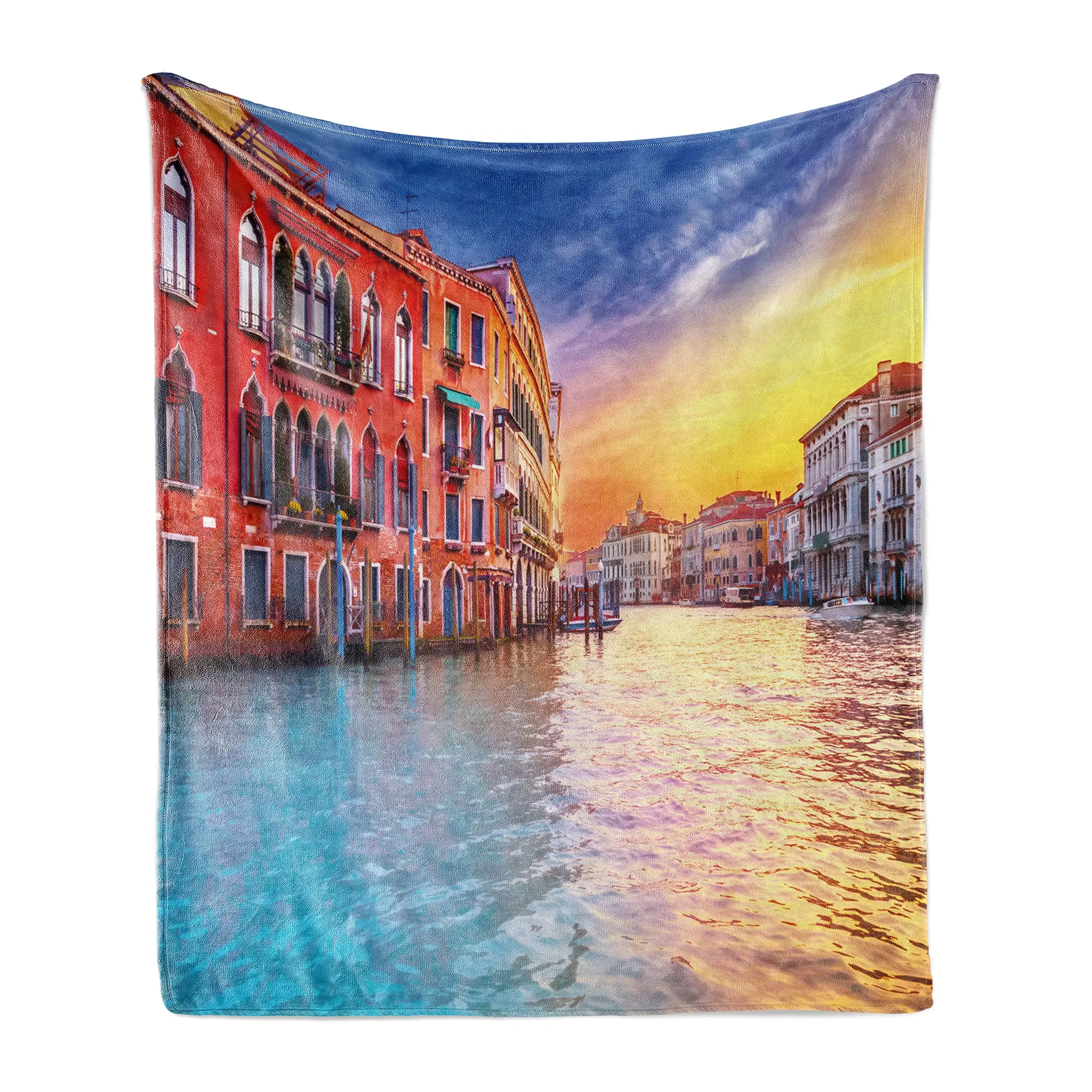 thumbnail image 1 of Manta de franela suave con vista a la antigua calle mediterránea con casas de piedra en la ciudad rural de Italia para regalo de adultos, 1 of 5