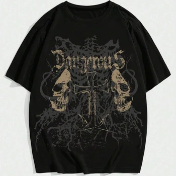 Grunge Punk Skull Printed Women Men Unisex Cotton T-shirt Luxury Brand Fashion Big Size Top Casual Short Sleeve Classic Tee Tops 1