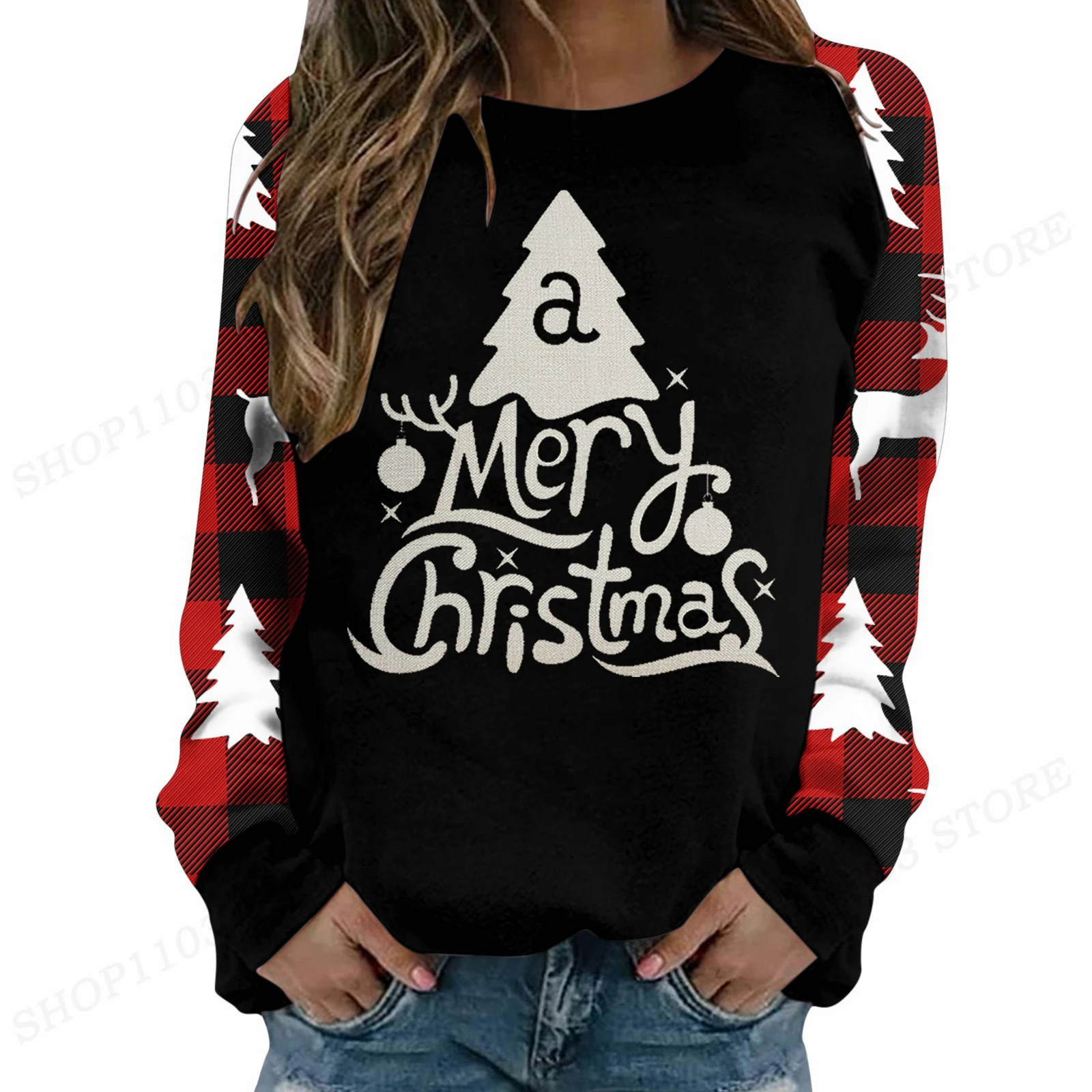 

Merry Christmas Hoodie 3D Christmas Tree Print Round Neck Long Sleeve Sweats Harajuku Hoodies High Quality Coat Girl Tracksuits