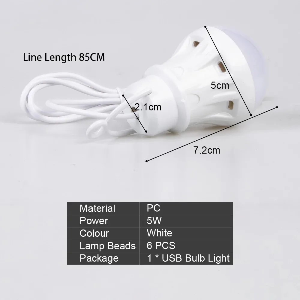 USB Rechargeable Outdoor Emergency Light Bulb 5V 3W Portable Tent Hanging Night Lamp Patio BBQ Camping Hiking Light