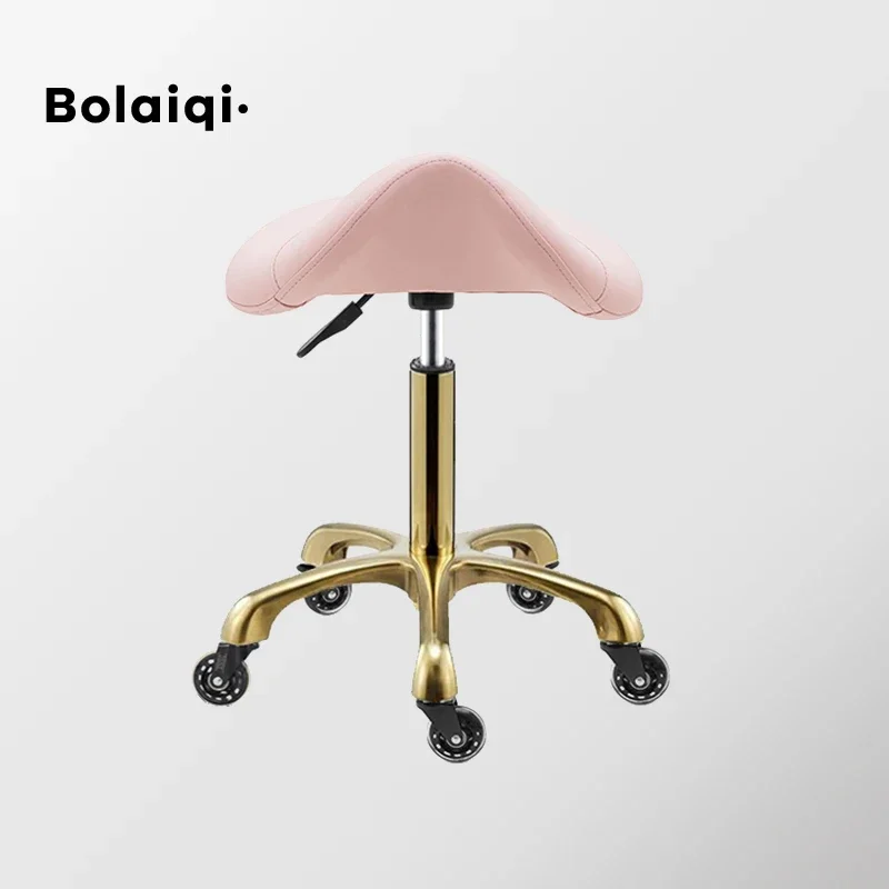 Professional Salon Pedicure Saddle Gold Base Chair Saddle Stool with Wheels Rolling Chair Portable 360 Degree Rotatable