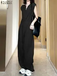 ZANZEA Summer Fashion Street Rompers Sleeveless Zipper Jumpsuit Femme Casual Solid Playsuits Woman Elegant OL Trousers Oversized