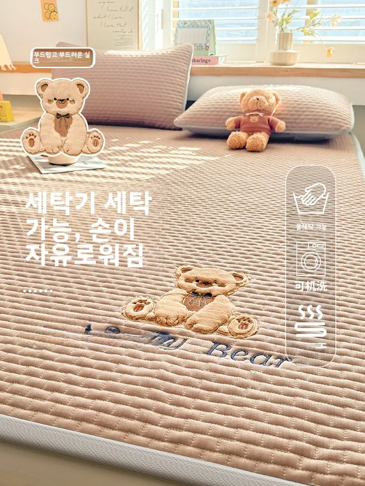 부드러운 면 소재 침대 패드, 자수 장식 방진 침구, 학생 기숙사 다다미 매트 침실 매트리스 보호대 가정용