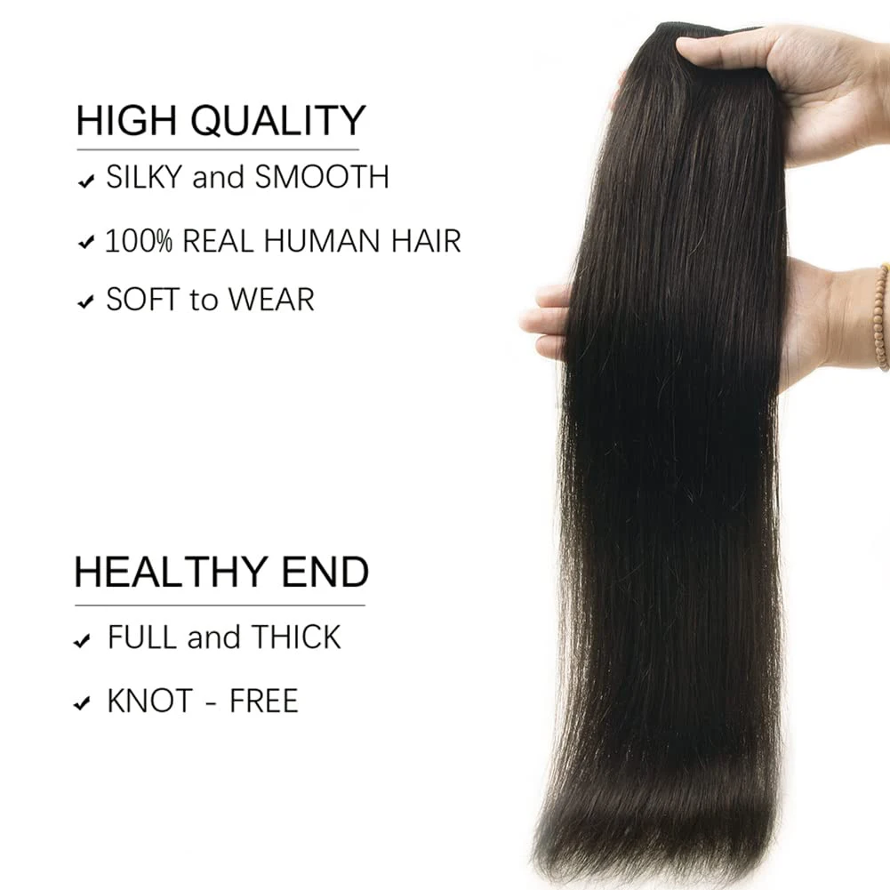 Invisible Wire Hair Extensions Human Hair Fish Line Extensions Real Human Natural black #1B Wire