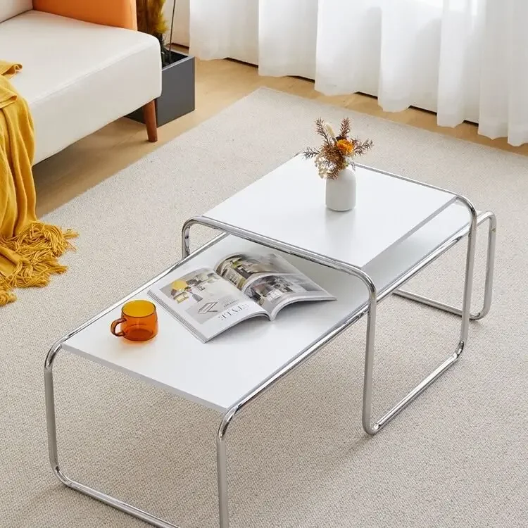 Minimalist Rectangular Nesting Tables for Living Room, Space-Saving Side Small Apartments Nordic Vintage Lazio Coffee Table Set