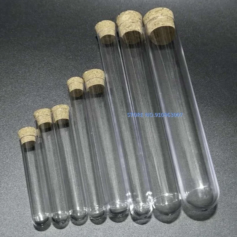Hard Plastic Test Tubes with Cork Stopper for Experiments Dia 12mm To 25mm Length From 60mm To 150mm lab glass supplies 50pcs/lot
