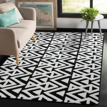 Soft Shaggy Rugs Geometric Area Rug Fluffy Carpet for Living Room Fluffy Accent Carpet Home Decor,5'x8',Black 2