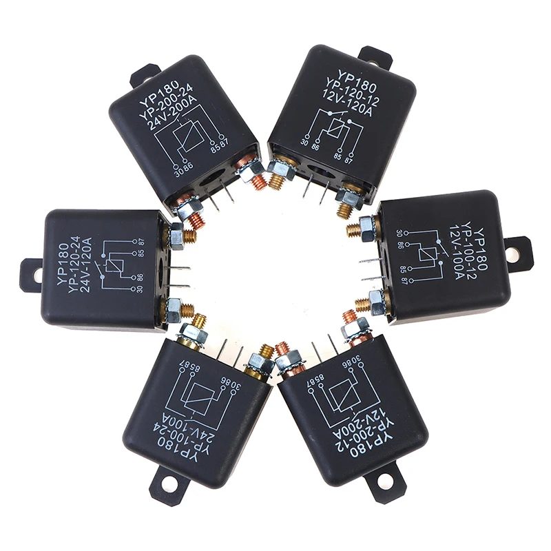 

1PC Original Black DC 12V 24V High Current 4-pin AgSnO Contact Material Relay 200A 120A 100A For Continuous Automotive Relays