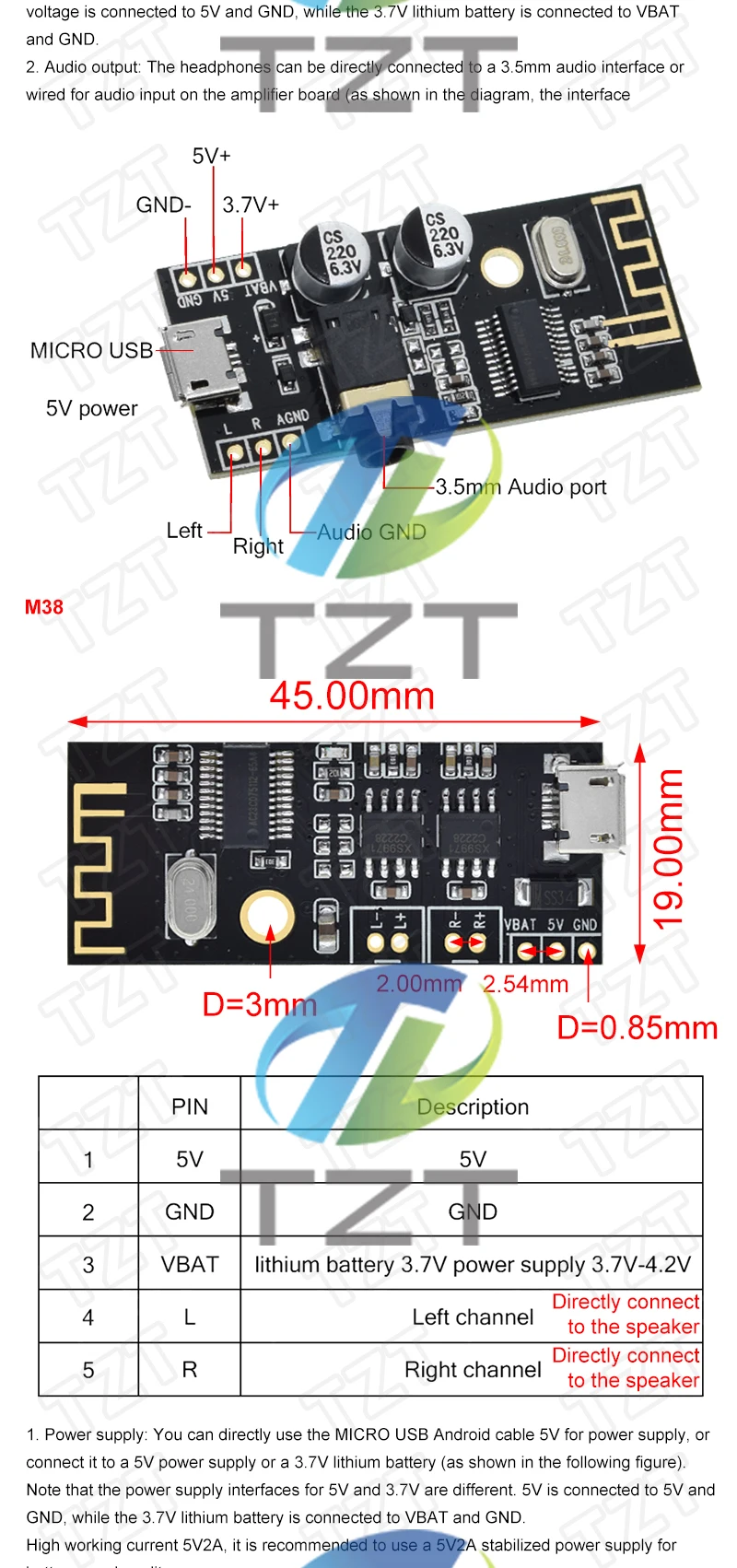 TZT 1/3PCS MH-MX8 MP3 Decoder Board Bluetooth 5,0 Audio Modul Verlustfreie Stereo DIY Refit Lautsprecher Hohe fidelity HIFI – Detail 5