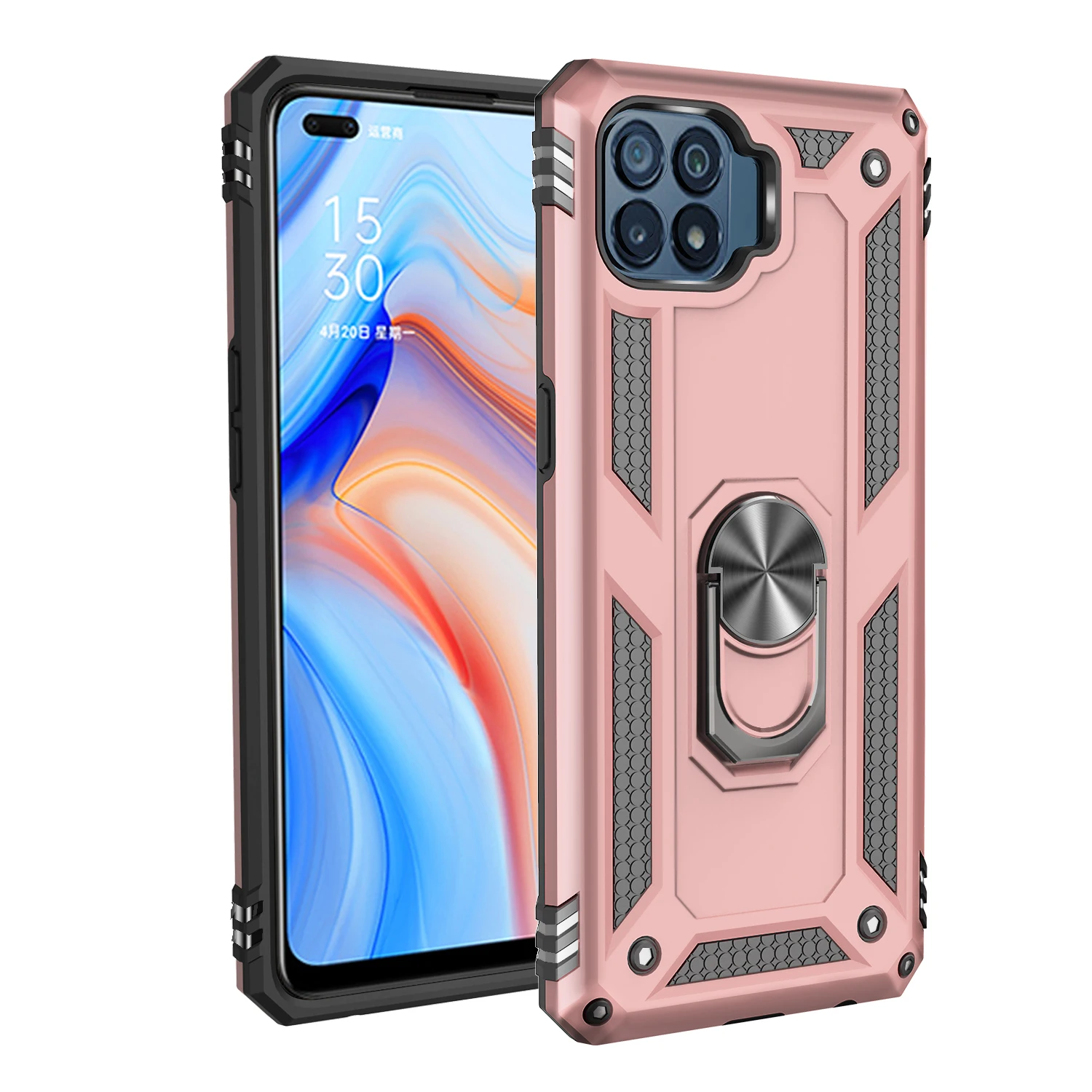 For OPPO Reno 4 Lite 4F Case Shockproof Armor Magnetic Metal Ring Cover For OPPO F11 F17 Pro A93 A3S A5S A5 A7 Bumper Cases Capa a cases for oppo phones Cases For OPPO