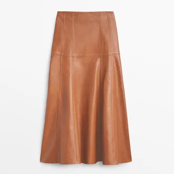 Genuine Leather Skirt for Women 2025 NEW Fashion High Waist Stitching Ladies Elegant Mermaid Skirts Chic Women Sheepskin Skirt 1