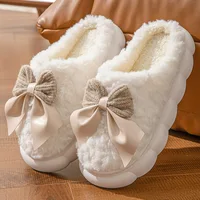 Cotton slippers for women bow slippers for autumn and winter warm for women thick soled non slip home plush slippers 4