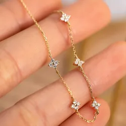 18k Gold Plated Sterling Silver Zircon Flower Bracelet for Women - Elegant Korean-Inspired Jewelry Gift (Bracelet)