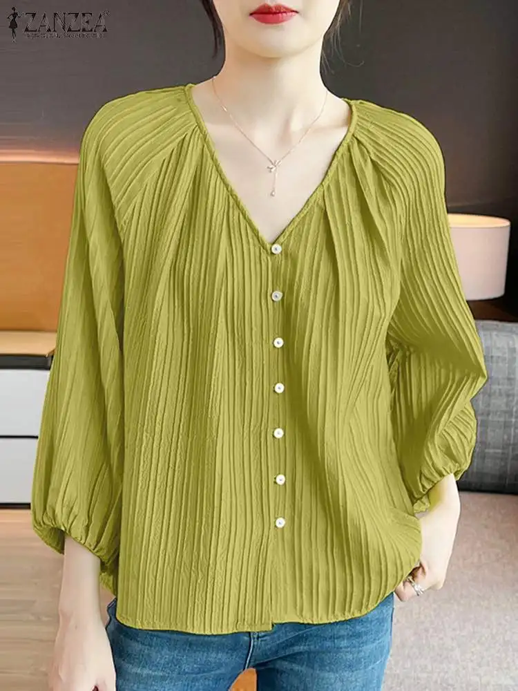 

Autumn Fashion Blouse Women Long Sleeve Casual Shirt Elegant Party Tunic Tops ZANZEA Female V Neck Holiday Blusas Oversize Tops