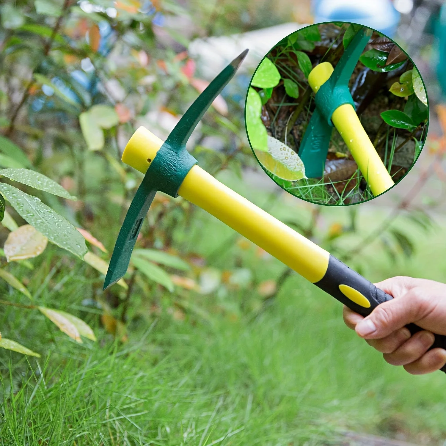 1pc, Forged Weeding Garden Pick Axe With Fiberglass Handle For Loosening Soil, Gardening, Camping Or Prospecting 3