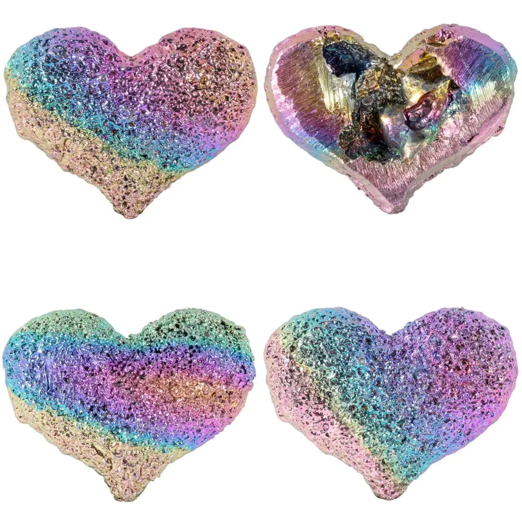 Hand Carved Love Heart Star Moon Shape Bismuth Ore Rainbow Quartz Crystal Stone Specimen Ornaments For Home Decor
