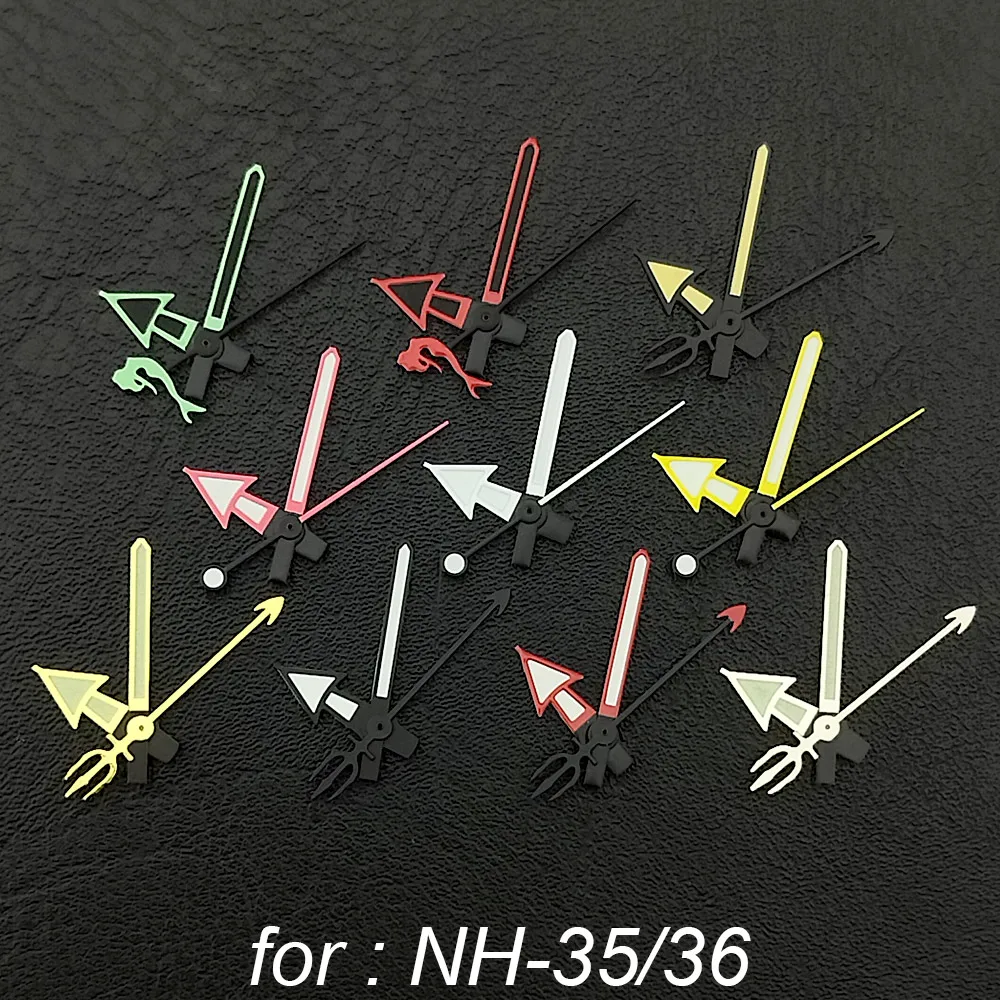 Mermaid/Harpoon Green Luminous Watch Hands Set in Multicolor Finish
