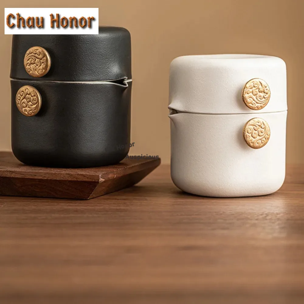High-end Square Round Tea Set Kit Aesthetic 1 Pot 2 Cups Household Tea Maker Travel Tea Set Camping Handbag Tableware Craft