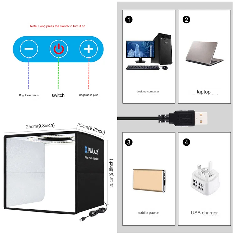 Folding Portable Photo Lighting Studio Shooting Tent Box with 12 Colors Backdrops, 25cm X 25cm X