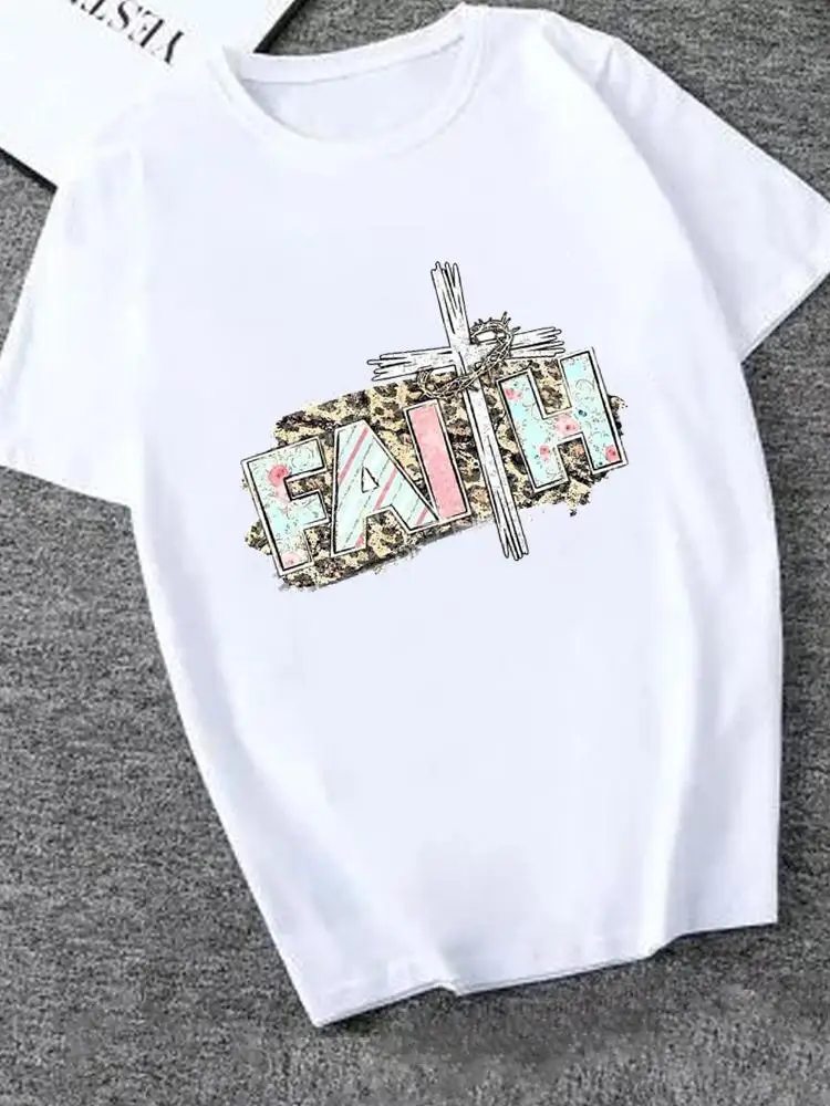

Ladies Print T Fashion Women's Clothing Faith Trend Lovely Cute 90s Short Sleeve Graphic Tee Clothes Summer Female T-shirts