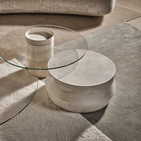 Ensemble de table basse minimaliste en ciment et verre de design moderne - Combinaison de meubles pour salon 4