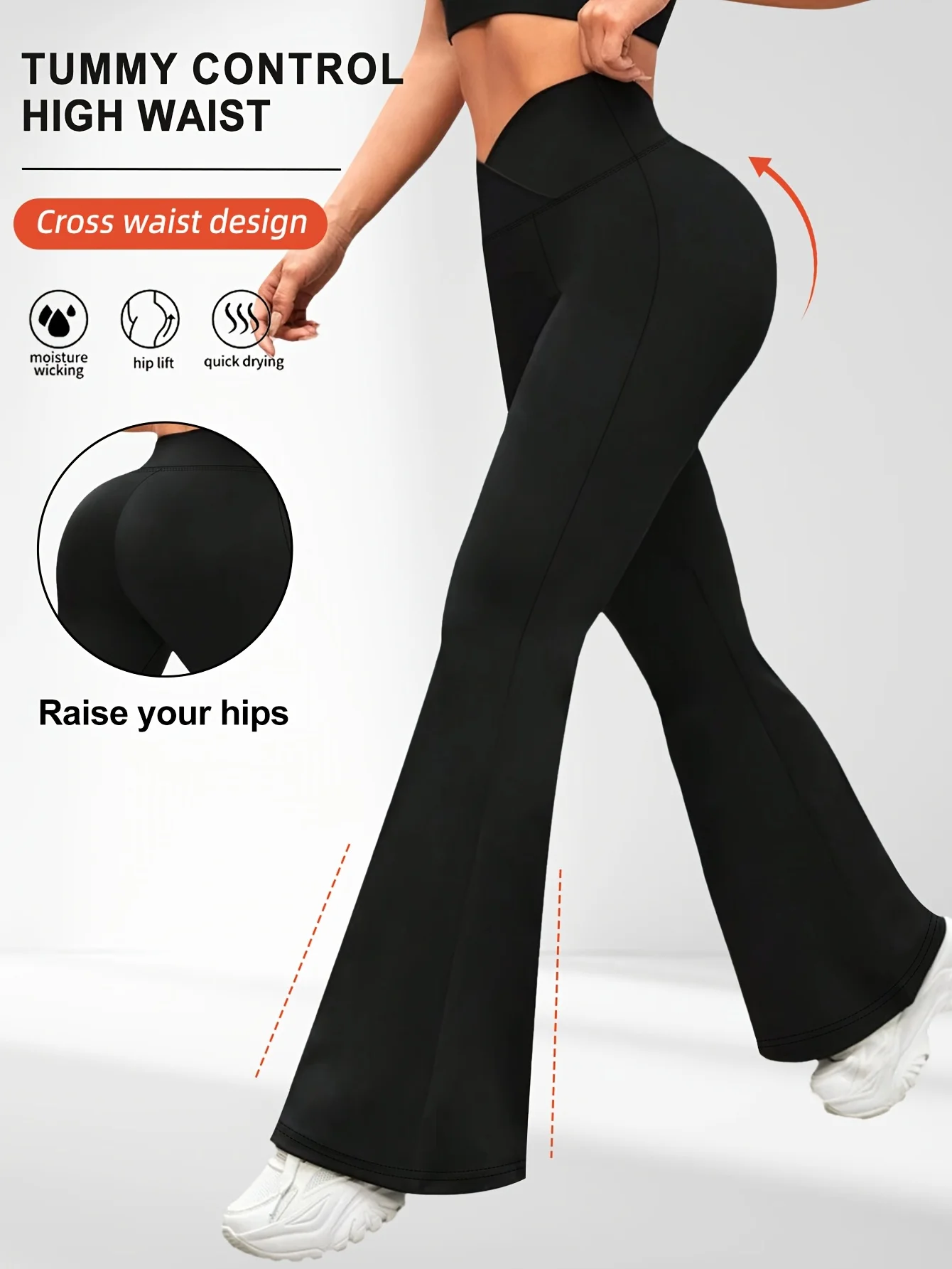 1 solid color high waisted bell bottom pants, sports yoga pants, spring and summer running and fitness bell bottom pants 2