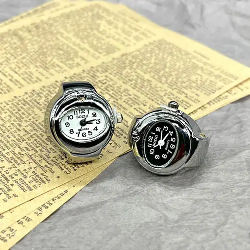 Kiss Jewelry Simple Silver Color Creative Quartz Watch Dial Finger Rings Couple Women Men Elastic Strap Metal Clock Ring Jewelry - Image 6