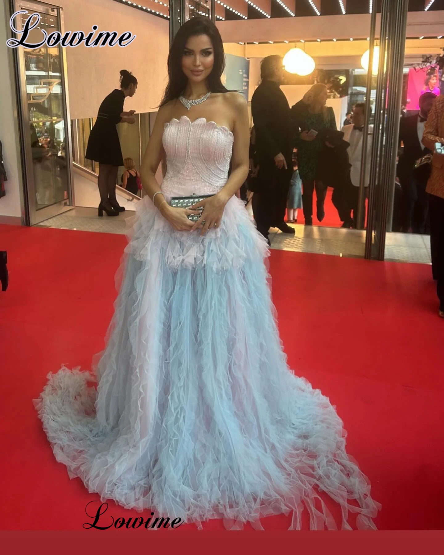 Womens Dress Fashion Sweet Celebrity Dresses A-Line Strapless Sexy Red Carpet Runway Dresses For Women Vestidos De Gala Evening Gowns