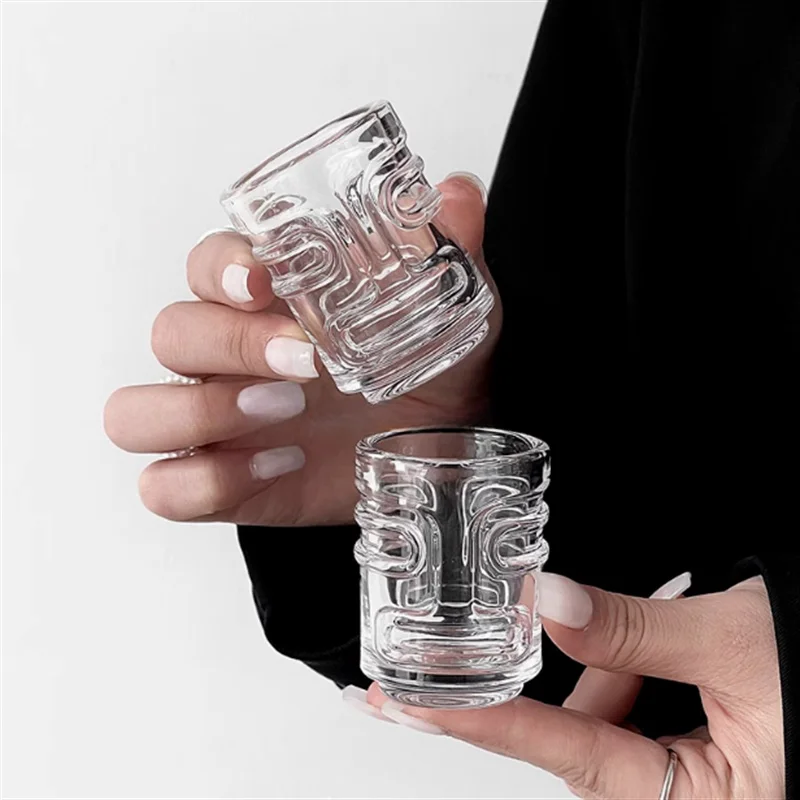 Hawaiian Tiki Shot Glass Mini Glass Cocktail Lead-Free Cup Tequila Vodka Cacha&ccedil;a 50ml Glasses Shot Tiki Bar Accessories spirits cup drinking glasses