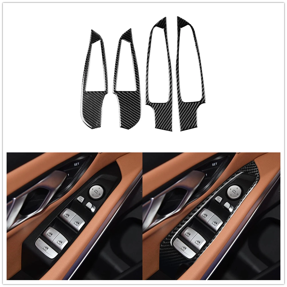 

4pcs Window Control Switch Panel Cover Trim For BMW 3 Series G20 2019-2020 Carbon Fiber Interior Control Button Frame Sticker