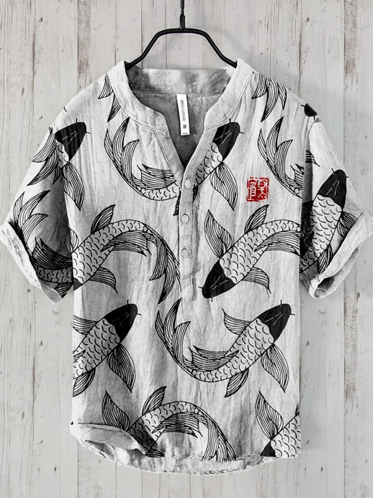 Spring and summer men's and women's shirts independent station casual fish pattern Hawaiian style printed shirts men's tops 6