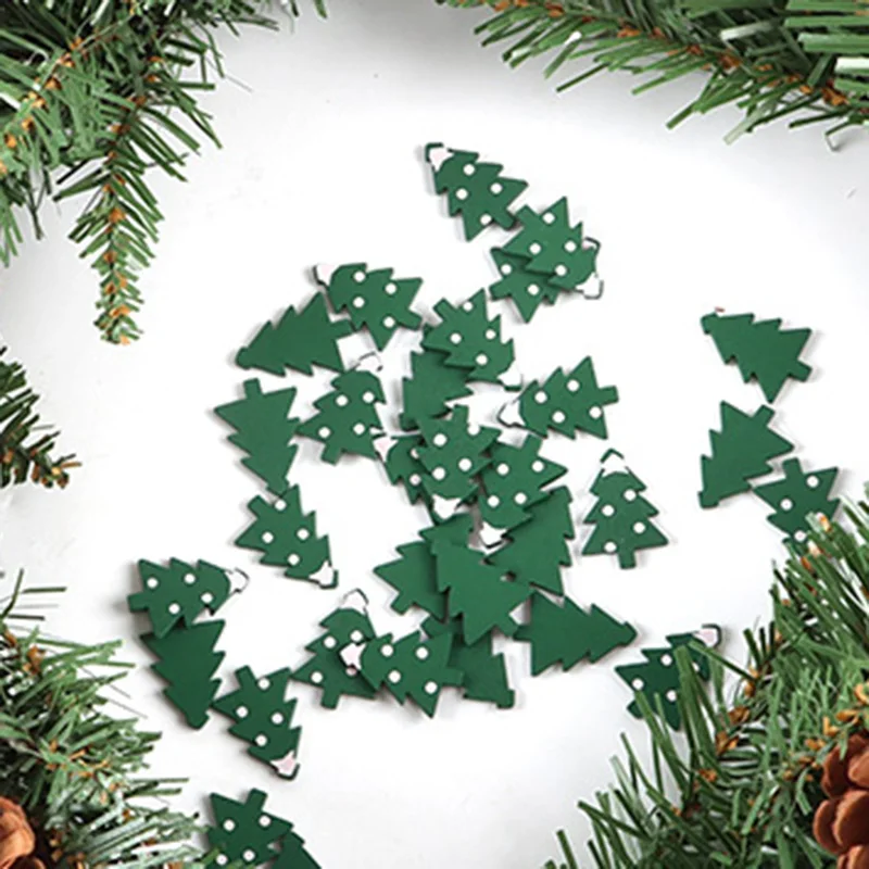 (50 Pcs/pack) 1.88cm*2.65cm Christmas Wooden DIY Handmade Patch Atmosphere Decoration Various Scenes Holiday Queuing