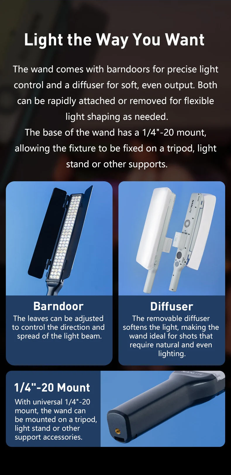 Wand RGB Full Color Handheld LED Light 2700-7500K sup Nanlink App Wireless Contr