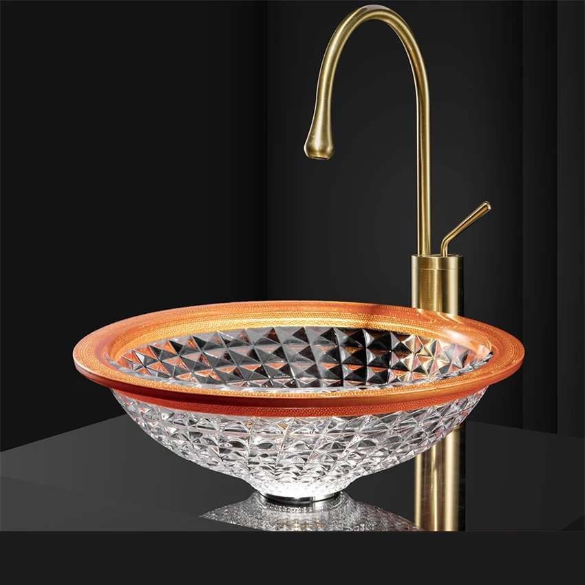 

Bathroom Countertop Basin Die-cast Glass Wash Basin Art Sink Home Balcony Bathroom Cabinet Washbasin Tabletop Basin BW21-007