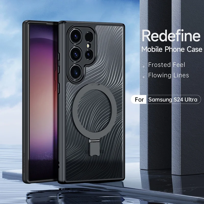 

Чехол с магнитным кольцом-держателем для Samsung Galaxy S24 Ultra DUX DUCIS противоударный ударопрочный матовый чехол из поликарбоната и ТПУ с подставкой для телефона