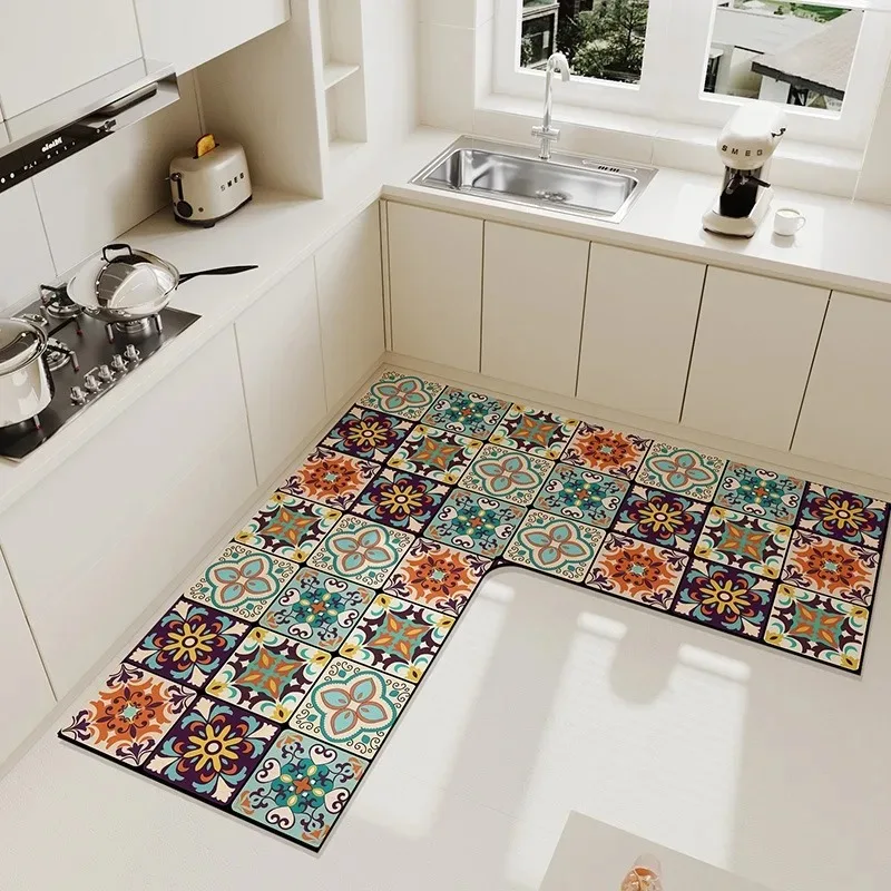 Light Luxury Simple Decorate Kitchen Carpet L-shaped Soft Mat Non-slip Oil-proof Waterproof PVC Easy To Clean Rug Ковер Tapis 러그 4