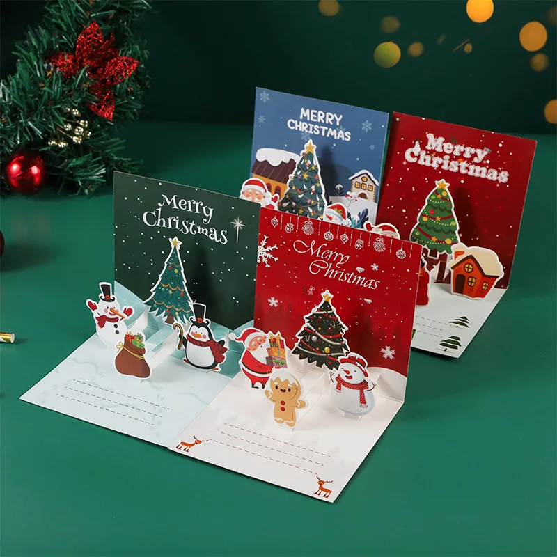 3D Santa Greeting Cards Folding Merry Christmas Best Wishes Card Xmas Gift for New Year Blessing Thank You Postcard Decoration