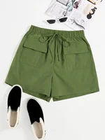 Olive drab Women's Oversized Woven Solid Color Casual Shorts Comfortable Loose Fit High Waist Knee-Length Summer Fashion Olive d - Image 3