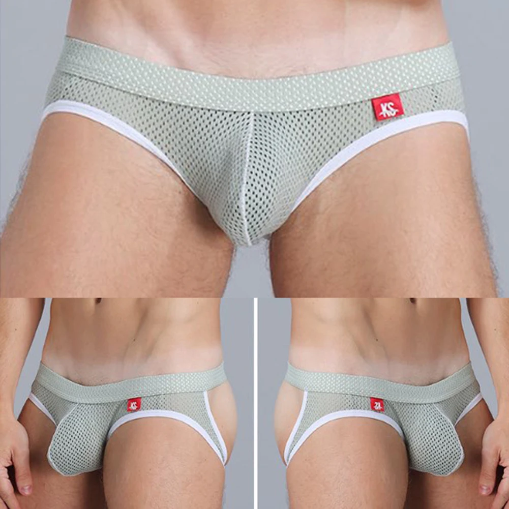 Sexy Men Jockstrap Thongs Open Crotch Bikini Underwears Low Rise Mesh Underpants Elasticity Breathable Seduction Erotic Lingerie