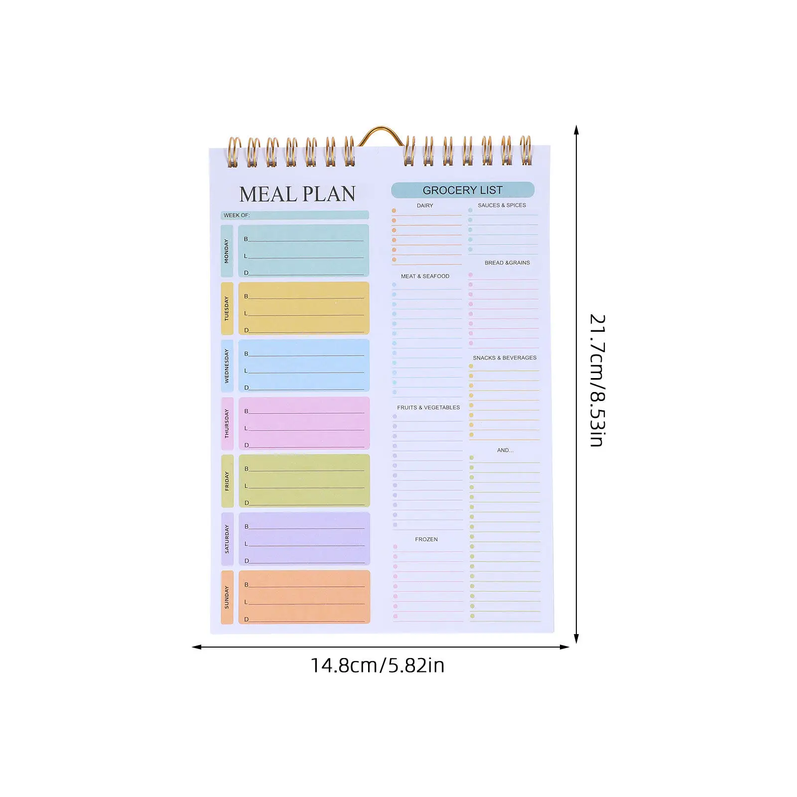 주간 식단 플래너 노트북 A5 스파이럴 무일자 52매 메뉴 플래너 식료품 목록 패드 식사 준비 쇼핑 간편 계획표