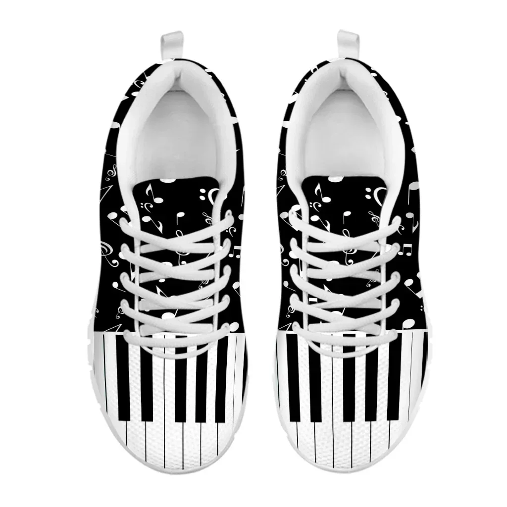 Women Casual Flats Shoes 3D Piano Keyboard Musical Print Classic Lace Up Mesh Sneakers Females Trainer Footwear Girl