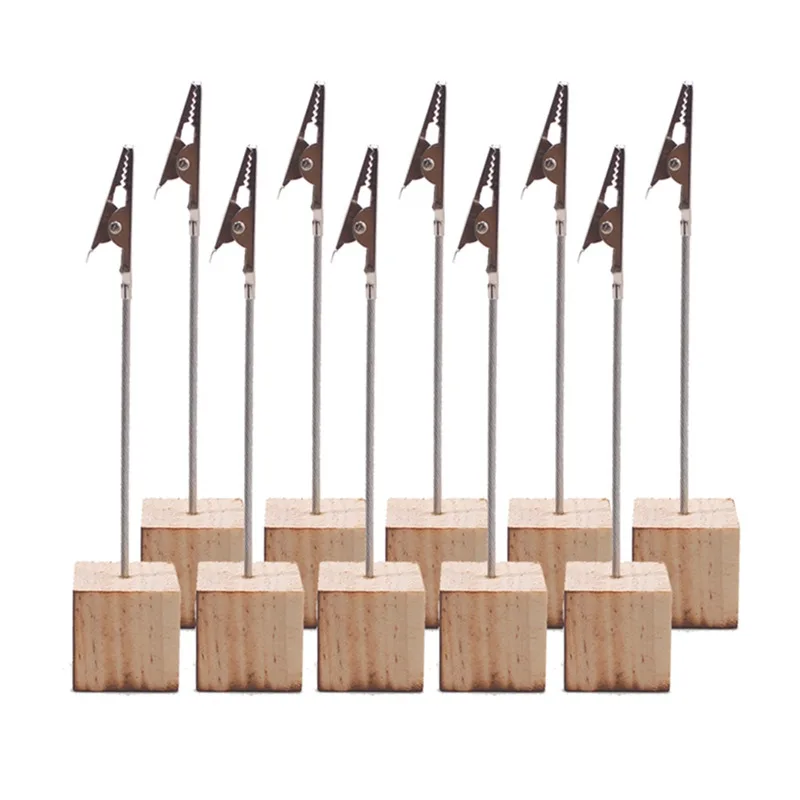10PCS/Set Portable Wooden Place Card Holder Clips Wedding Place Card Holder Table Romantic Photo Memo Number Name Clips Base place card holders